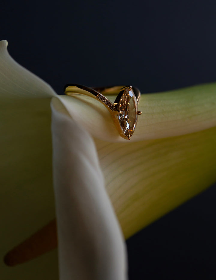 One-of-a-kind — 1.72ct Natural Champagne Diamond Moval Adorned Eve Ring