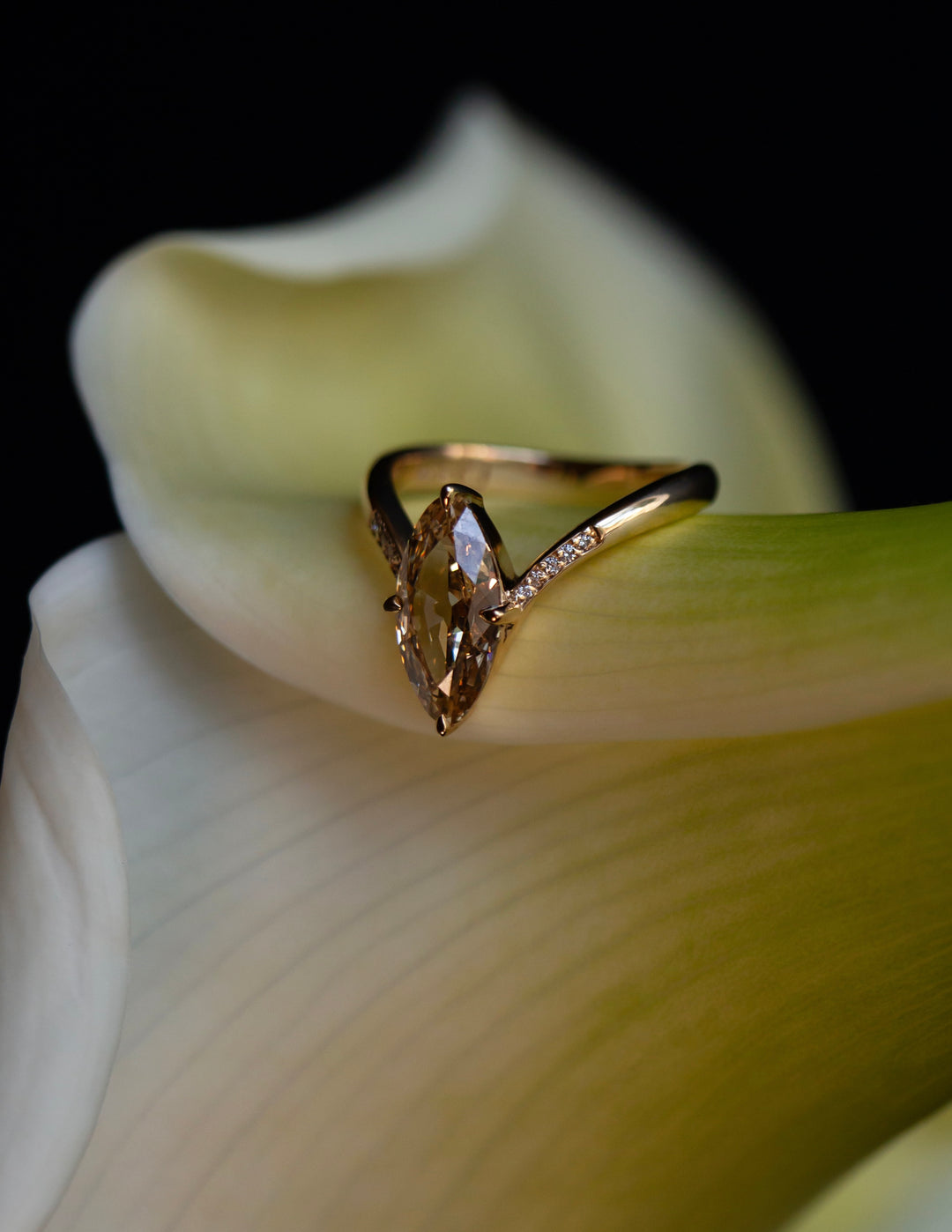 One-of-a-kind — 1.72ct Natural Champagne Diamond Moval Adorned Eve Ring