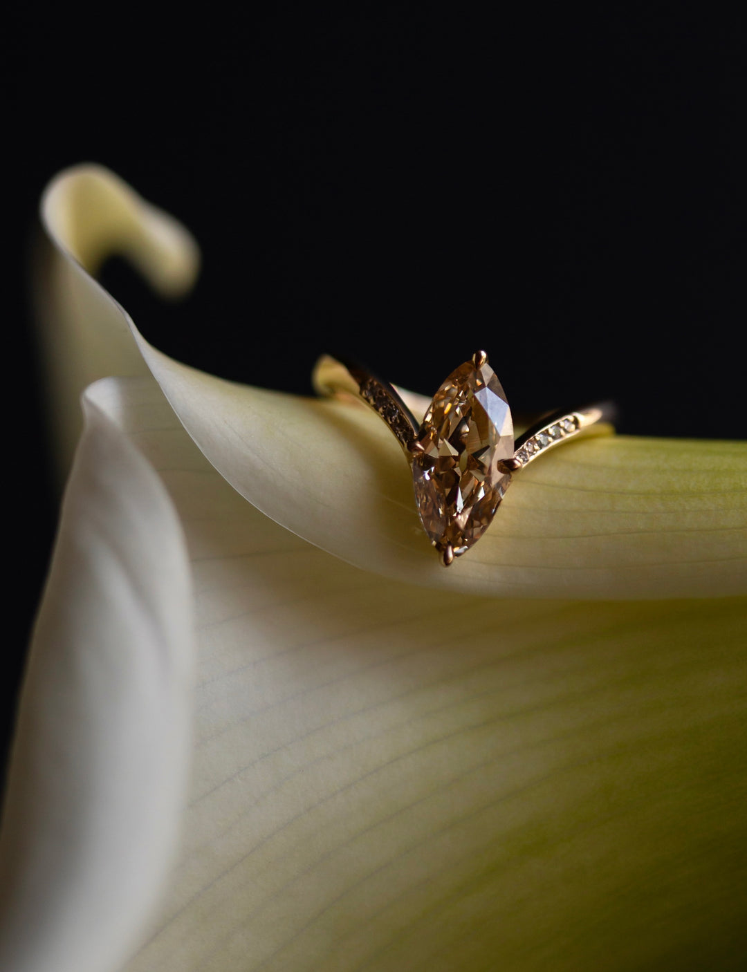 One-of-a-kind — 1.72ct Natural Champagne Diamond Moval Adorned Eve Ring