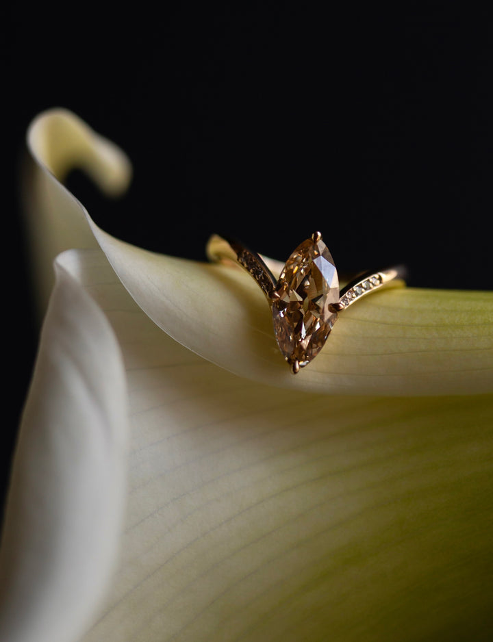 One-of-a-kind — 1.72ct Natural Champagne Diamond Moval Adorned Eve Ring