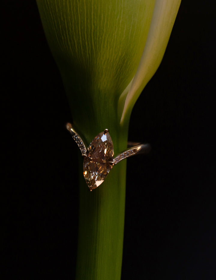 One-of-a-kind — 1.72ct Natural Champagne Diamond Moval Adorned Eve Ring