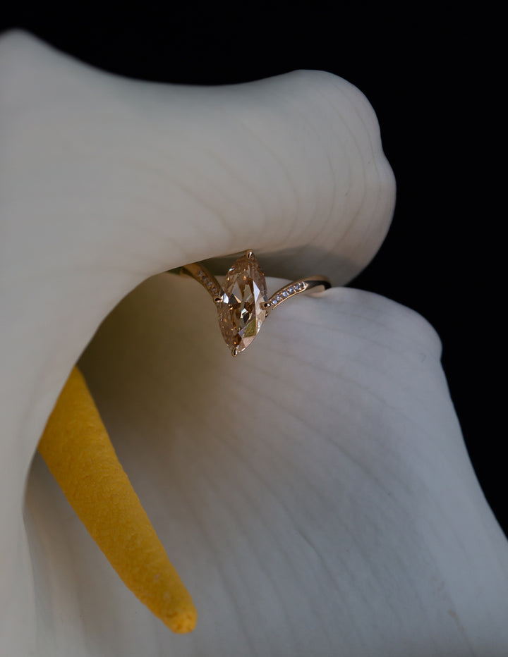 One-of-a-kind — 1.72ct Natural Champagne Diamond Moval Adorned Eve Ring