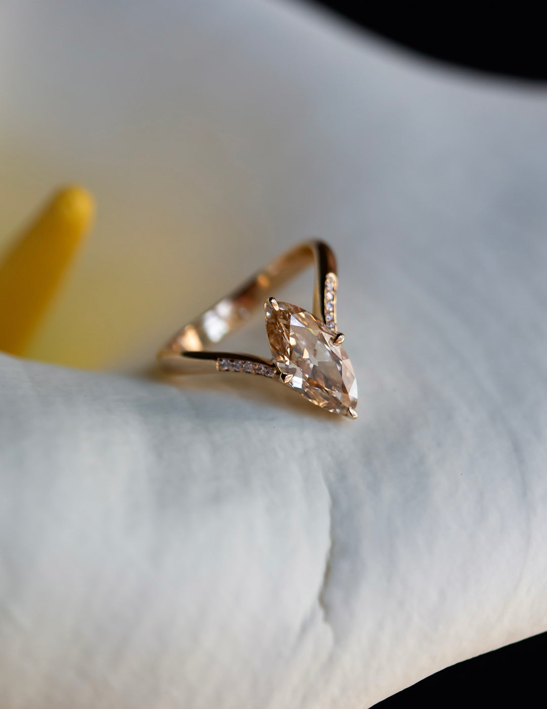 One-of-a-kind — 1.72ct Natural Champagne Diamond Moval Adorned Eve Ring