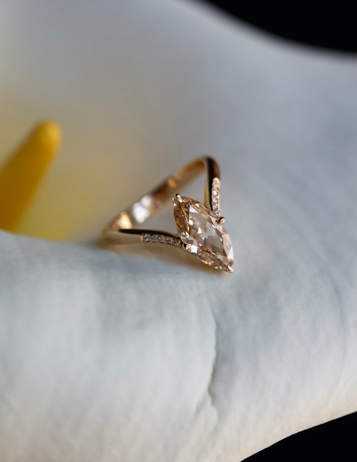 One-of-a-kind — 1.72ct Natural Champagne Diamond Moval Adorned Eve Ring