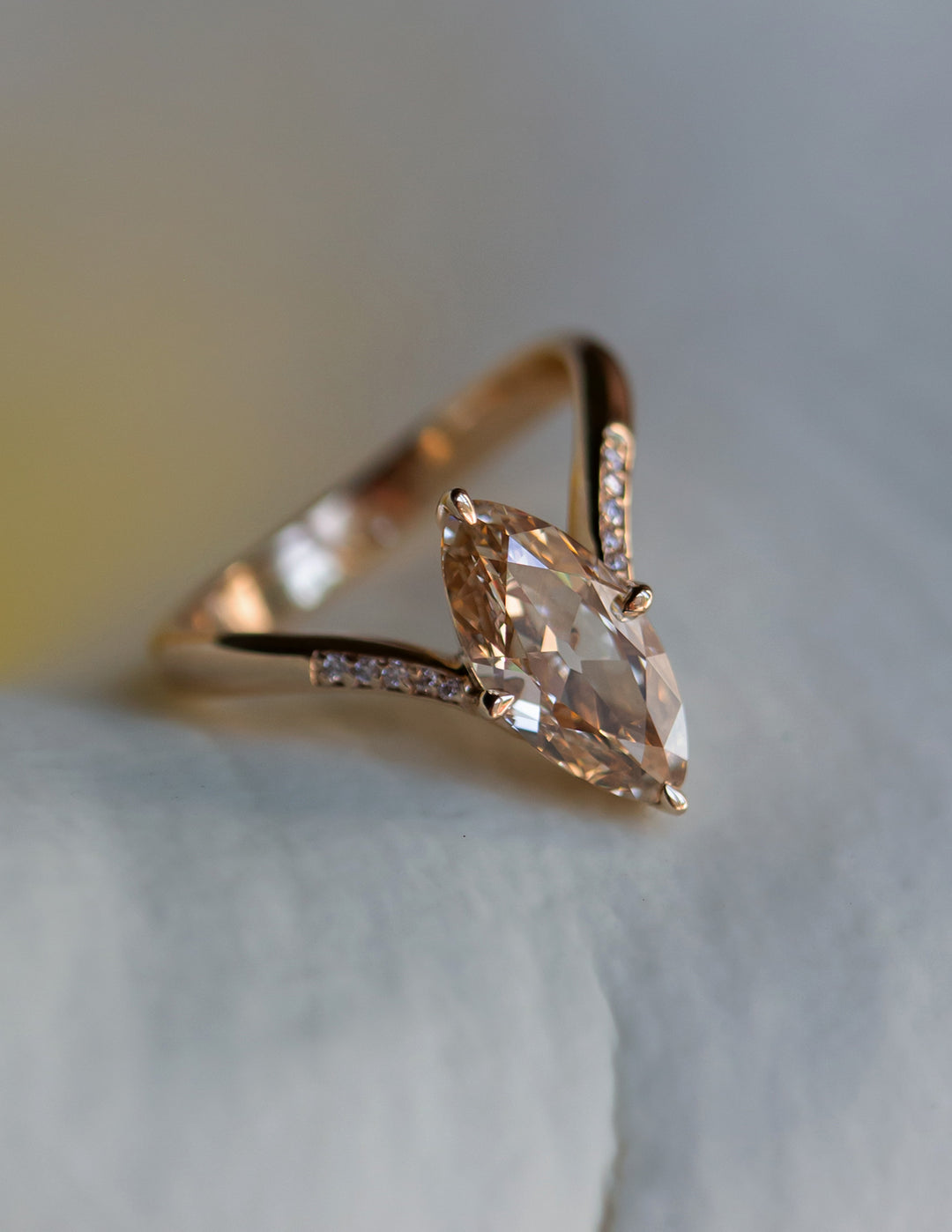 One-of-a-kind — 1.72ct Natural Champagne Diamond Moval Adorned Eve Ring