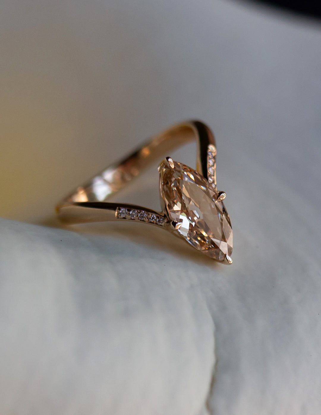 One-of-a-kind — 1.72ct Natural Champagne Diamond Moval Adorned Eve Ring