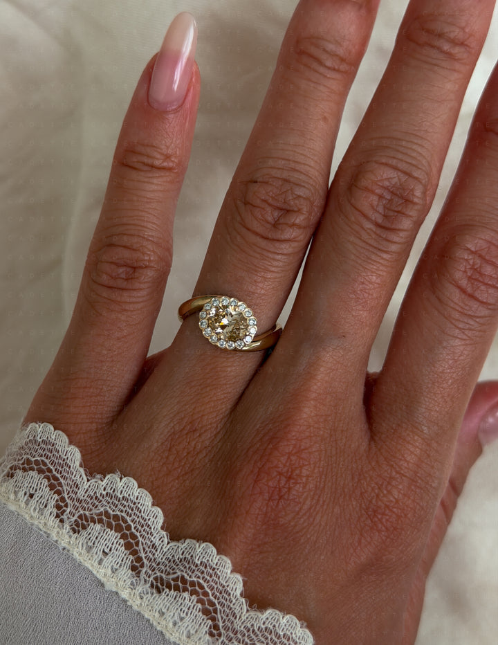 One-of-a-Kind — 1ct Natural Oval Champagne Diamond HALO Rapture Ring