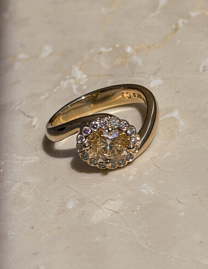 One-of-a-Kind — 1ct Natural Oval Champagne Diamond HALO Rapture Ring