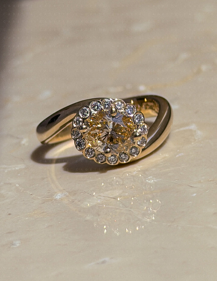 One-of-a-Kind — 1ct Natural Oval Champagne Diamond HALO Rapture Ring