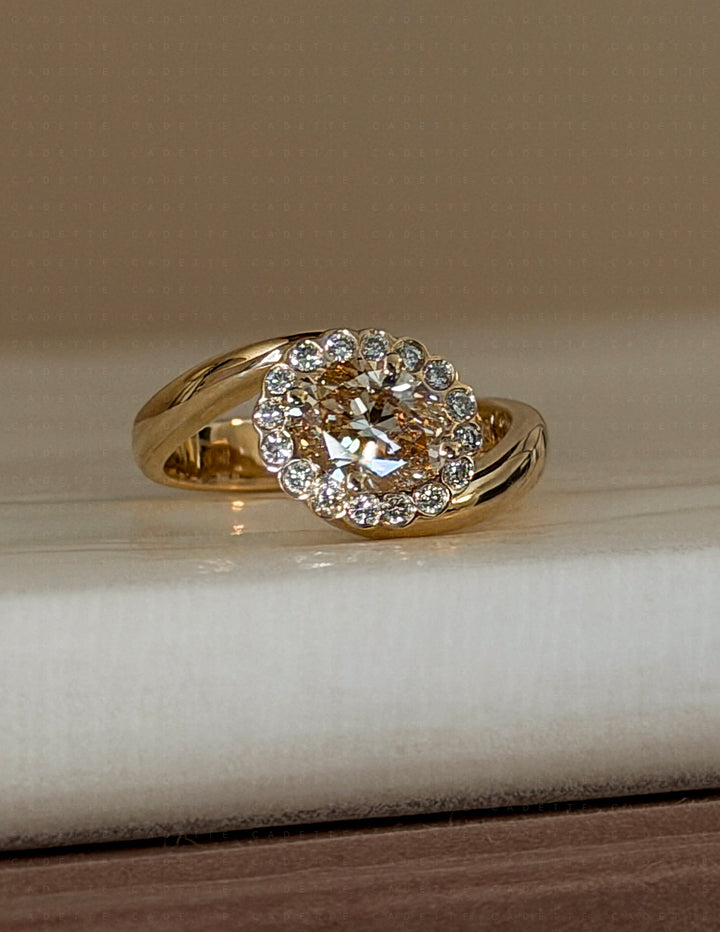 One-of-a-Kind — 1ct Natural Oval Champagne Diamond HALO Rapture Ring