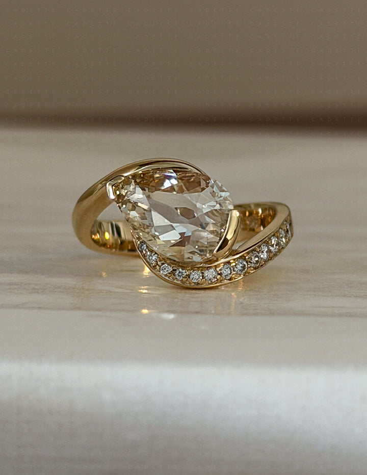 One-of-a-kind — 2ct Natural Champagne Diamond Pear Demi Pavé Rapture Ring