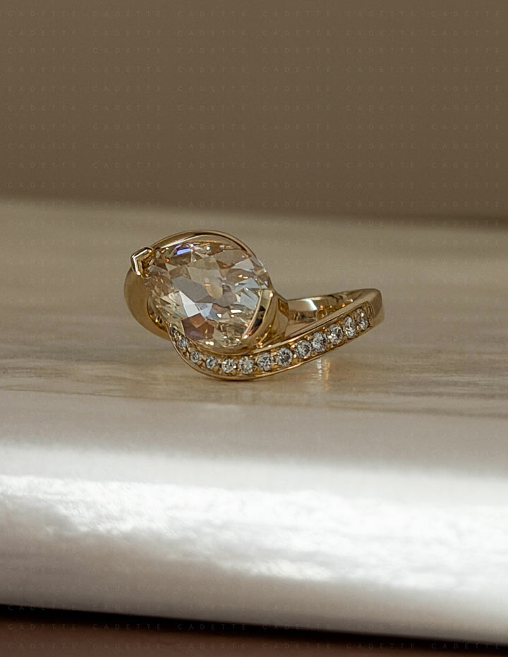 One-of-a-kind — 2ct Natural Champagne Diamond Pear Demi Pavé Rapture Ring