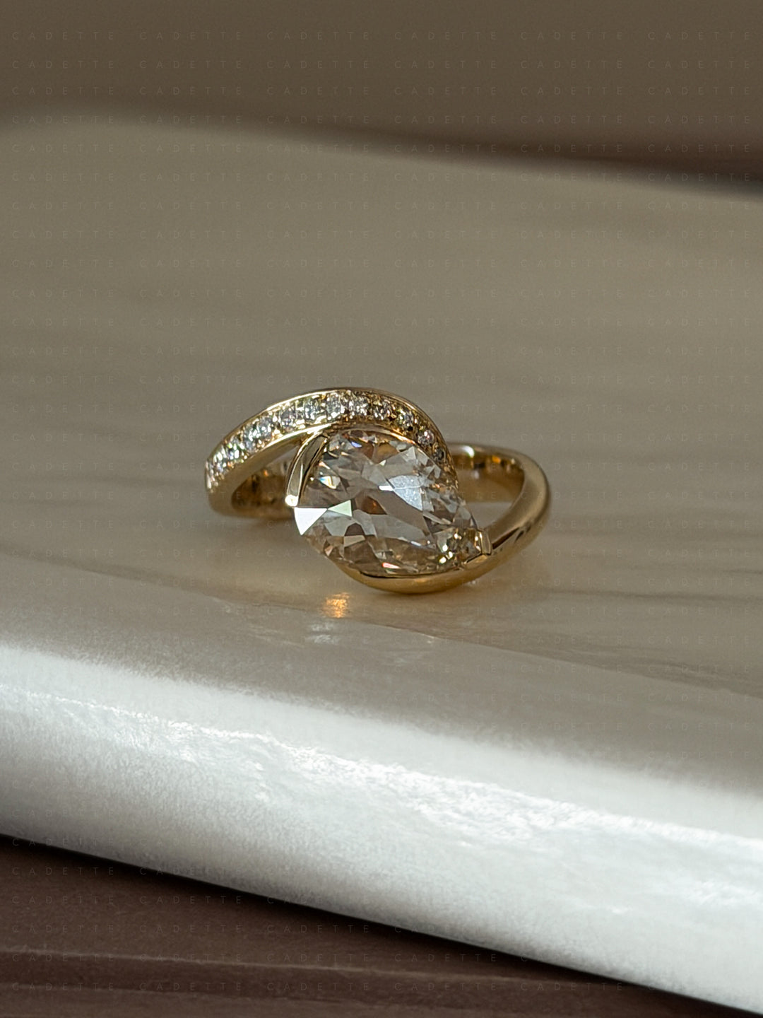 One-of-a-kind — 2ct Natural Champagne Diamond Pear Demi Pavé Rapture Ring