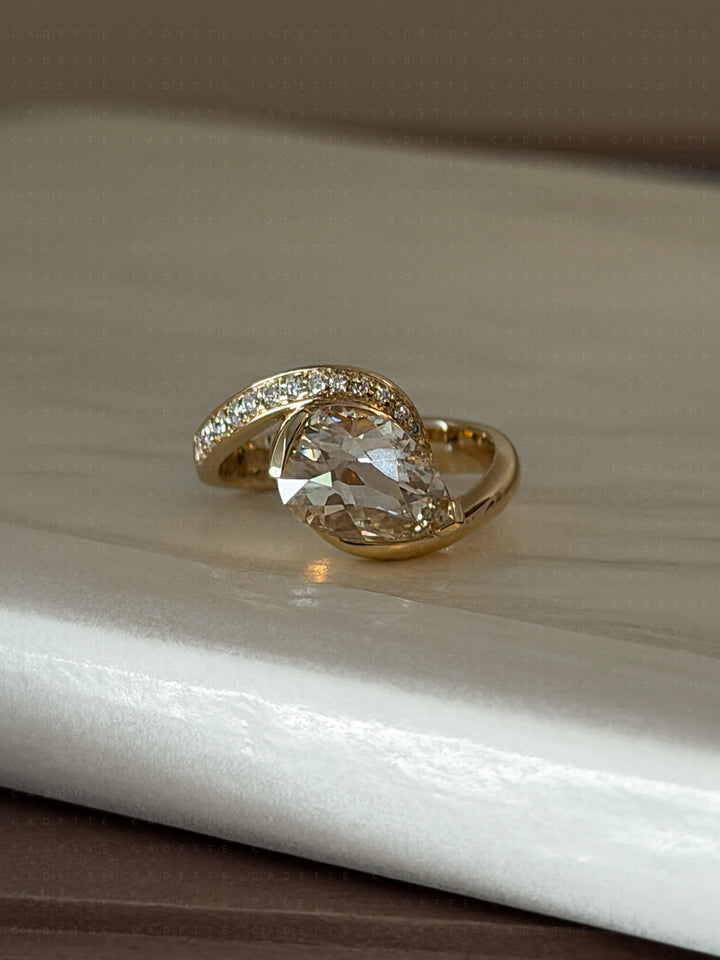 One-of-a-kind — 2ct Natural Champagne Diamond Pear Demi Pavé Rapture Ring