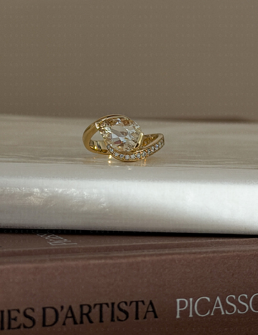 One-of-a-kind — 2ct Natural Champagne Diamond Pear Demi Pavé Rapture Ring