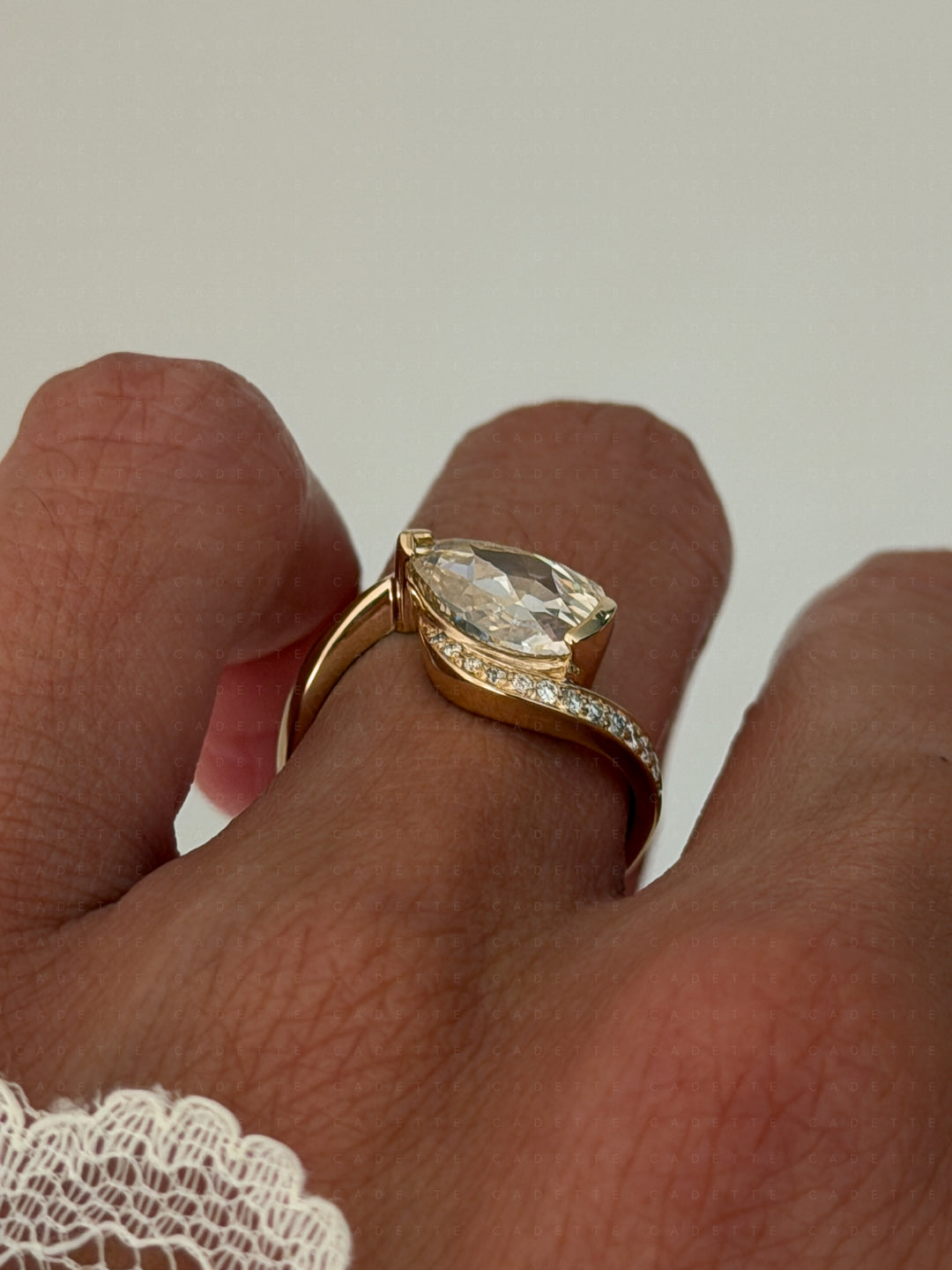 One-of-a-kind — 2ct Natural Champagne Diamond Pear Demi Pavé Rapture Ring