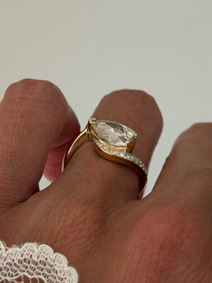 One-of-a-kind — 2ct Natural Champagne Diamond Pear Demi Pavé Rapture Ring