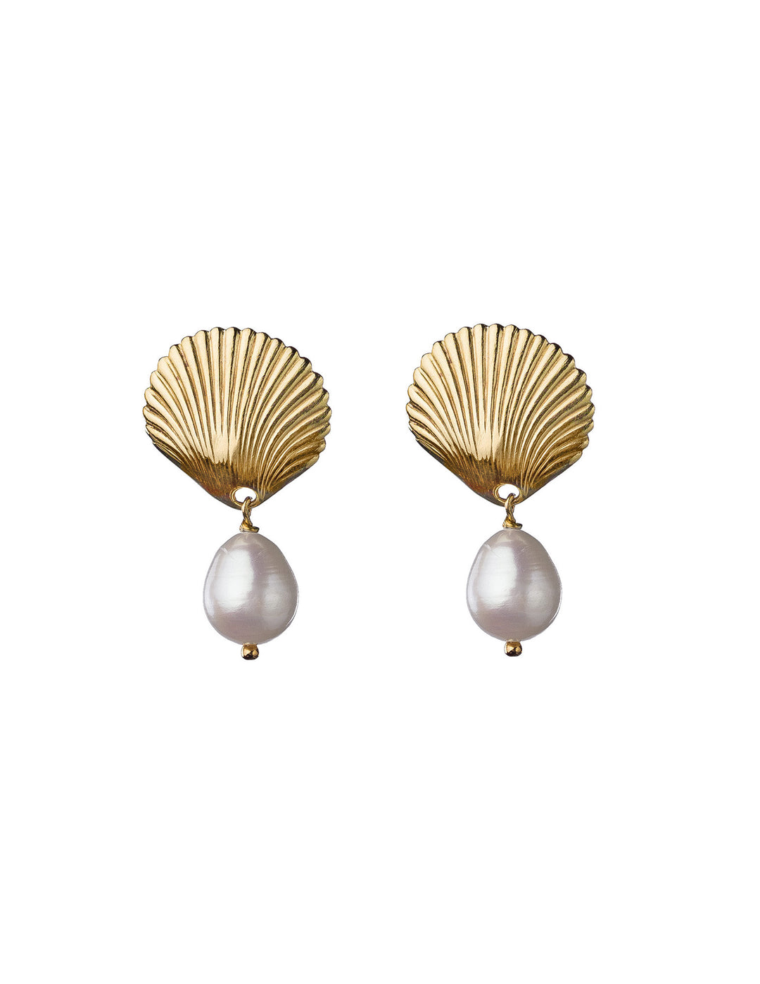 Seashell Pearl Earrings in 10k Gold