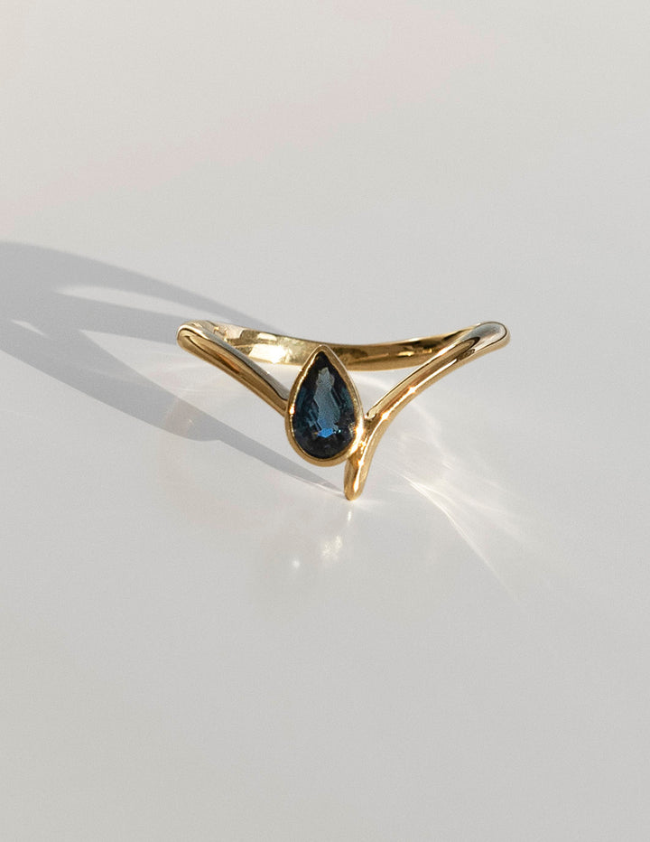 One-of-a-kind — Deep Blue Sapphire Pear Eve Ring