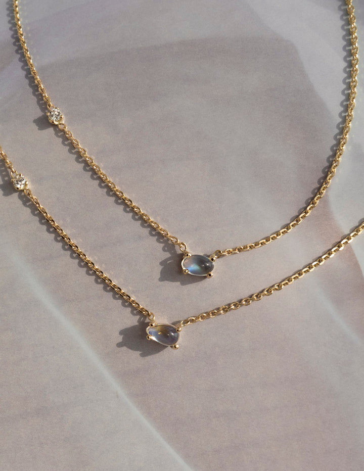Pear Moonstone and Diamond Necklace
