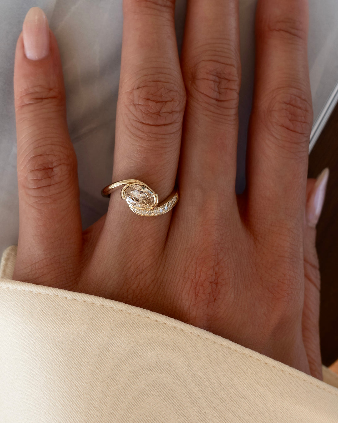 CHAMPAGNE Demi Pavé Oval Rapture Ring