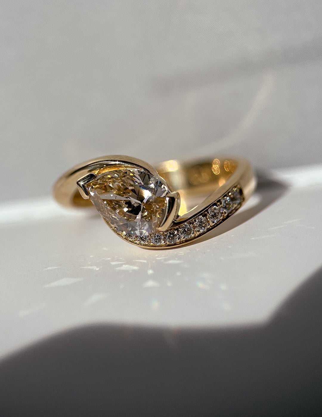 CHAMPAGNE Demi Pavé Pear Rapture Ring