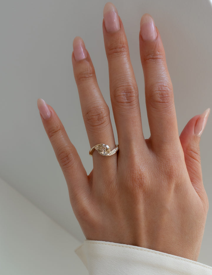 CHAMPAGNE Demi Pavé Pear Rapture Ring