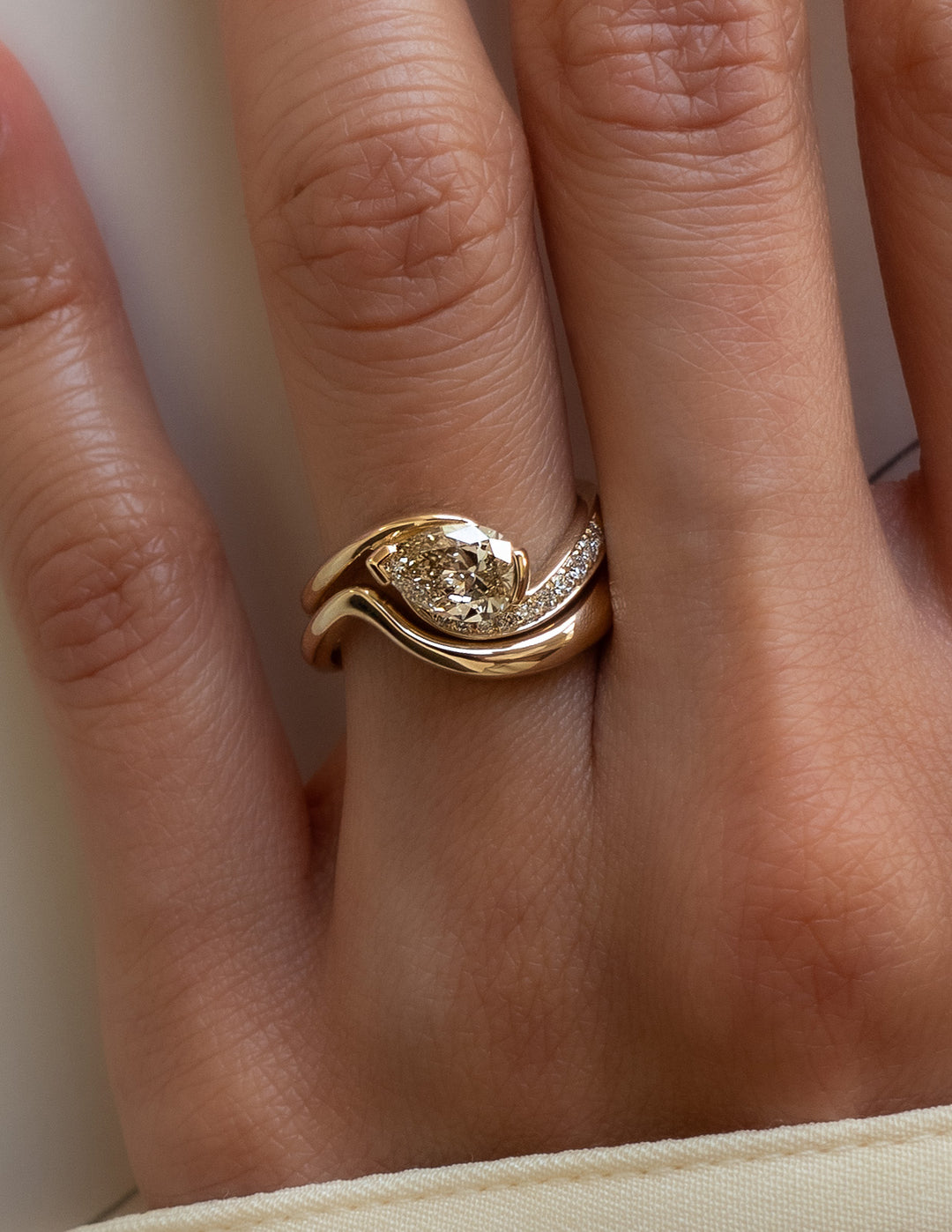 CHAMPAGNE Demi Pavé Pear Rapture Ring