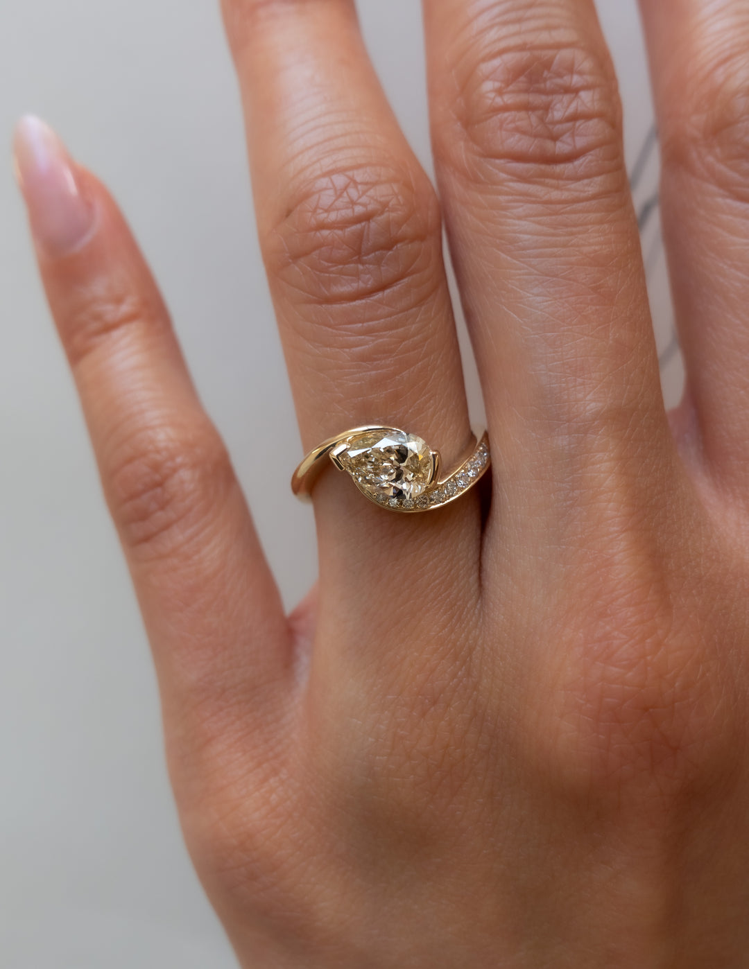 CHAMPAGNE Demi Pavé Pear Rapture Ring