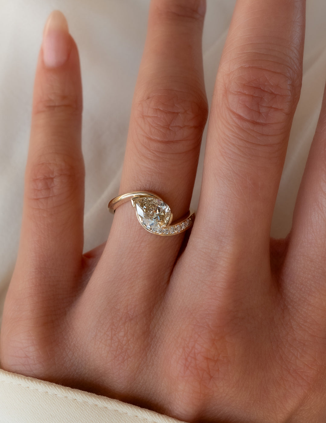 CHAMPAGNE Demi Pavé Pear Rapture Ring