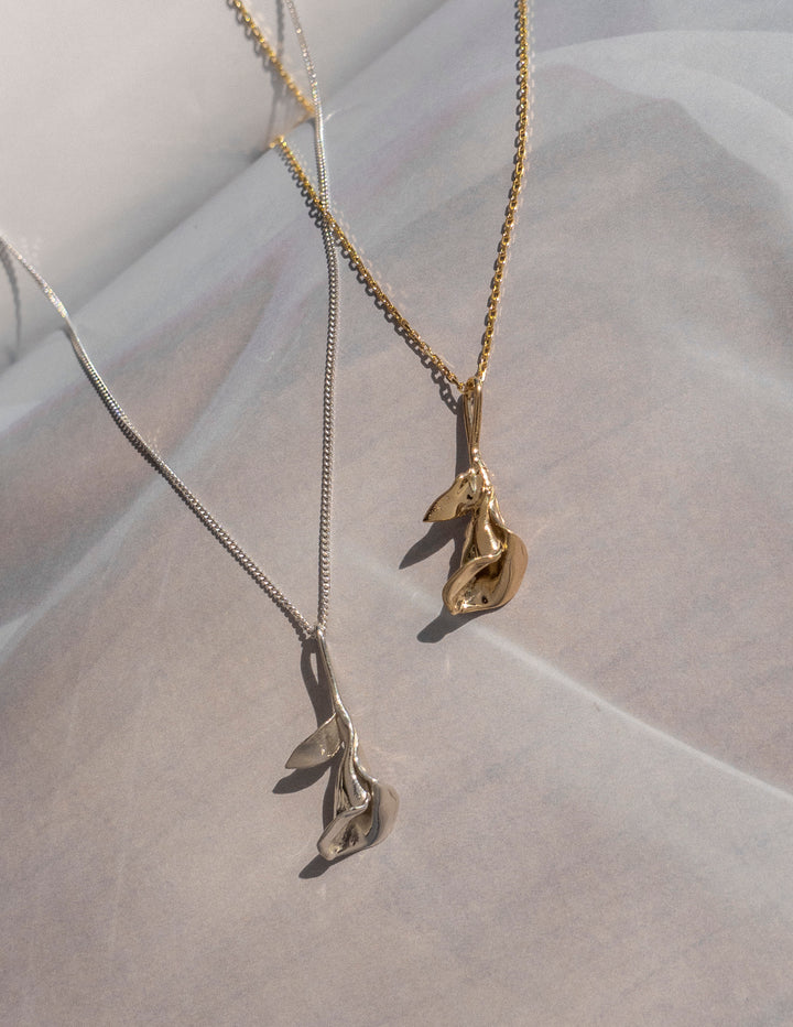 cadette solid gold flower necklace and cadette sterling silver flower necklace