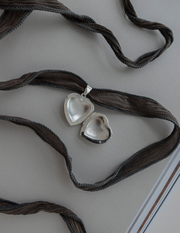 Heart Locket Silk Ribbon Necklace