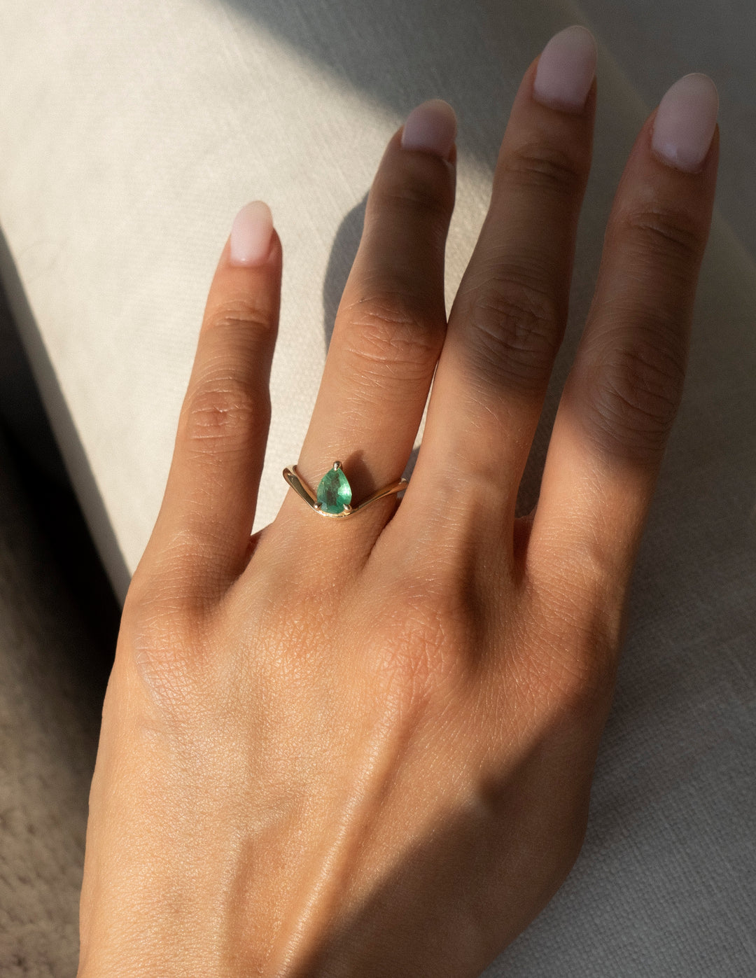 Pear Emerald Sunrise Ring
