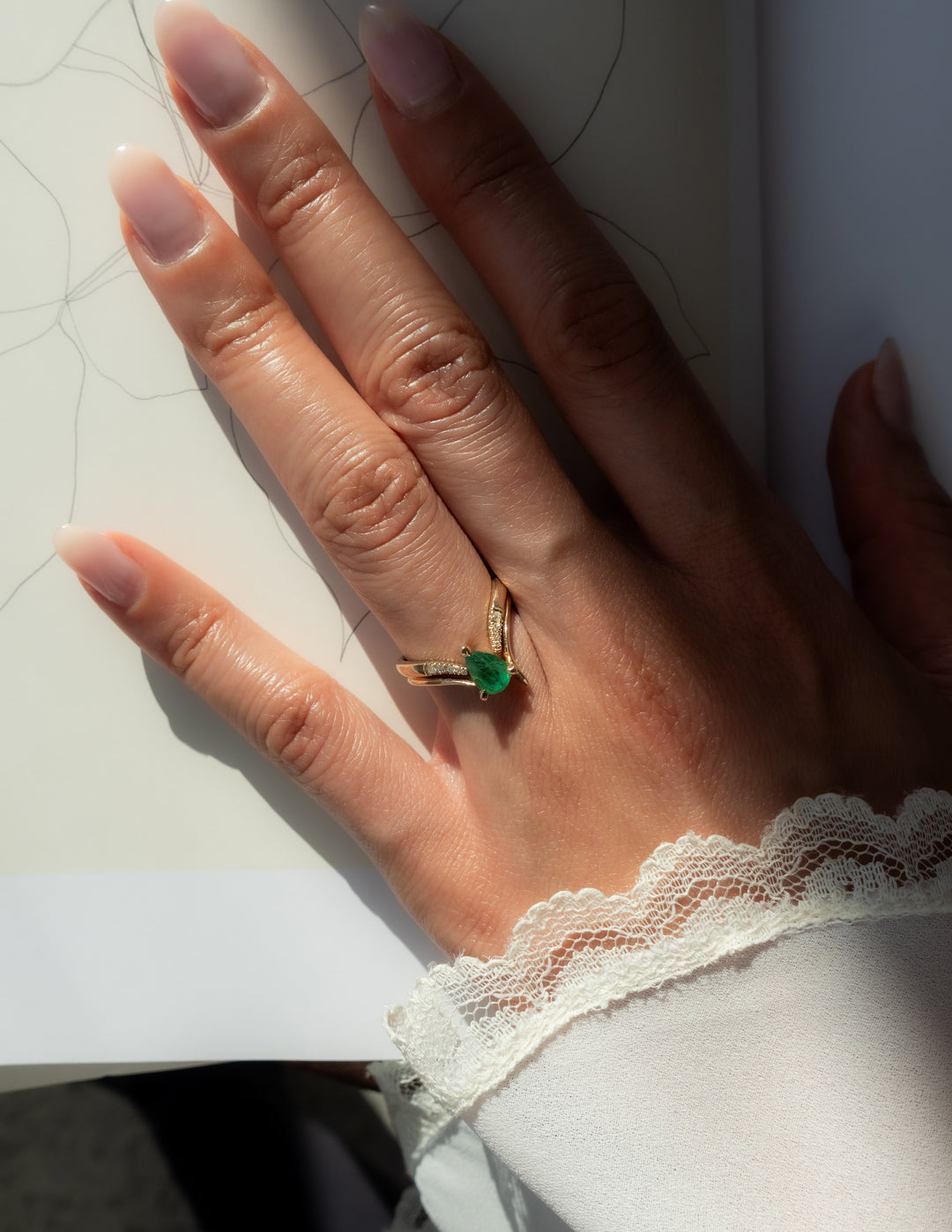 Emerald engagement ring  Cadette pear emerald nature inspired engagement ring Cadette pear emerald plant inspired engagement ring