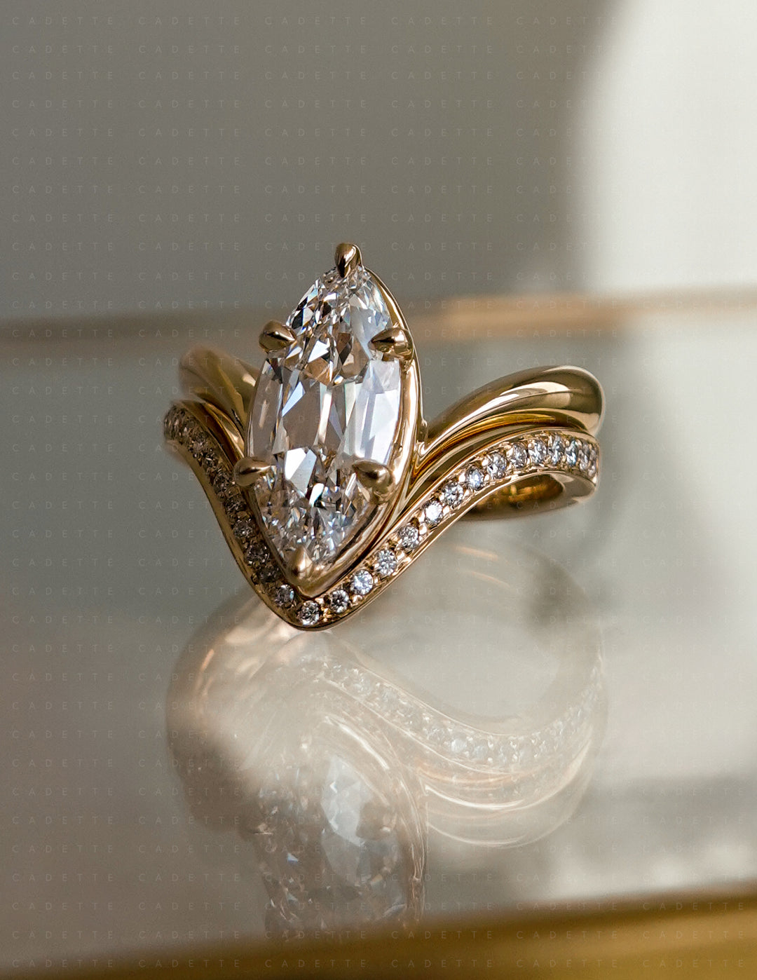 SET — 2CT Antique Moval Eve Ring No.2 & Pavé Band (READY TO SHIP)