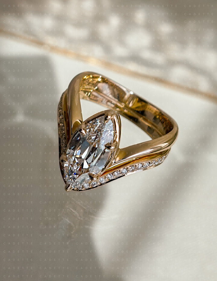 SET — 2CT Antique Moval Eve Ring No.2 & Pavé Band (READY TO SHIP)