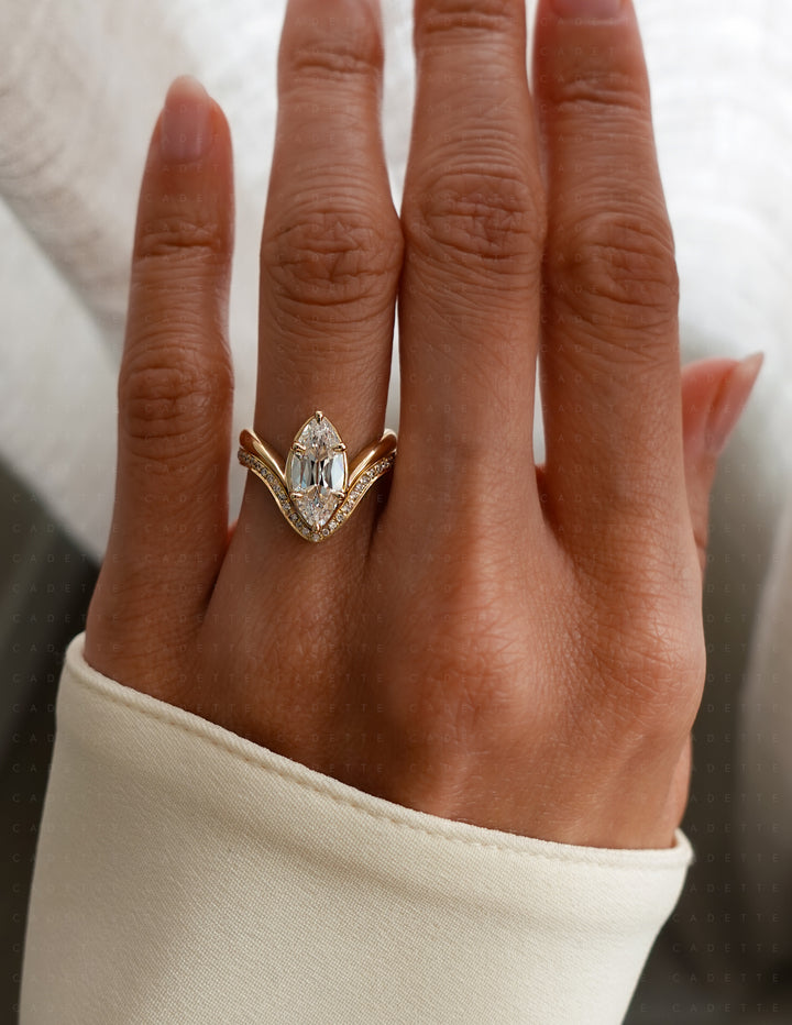 SET — 2CT Antique Moval Eve Ring No.2 & Pavé Band (READY TO SHIP)