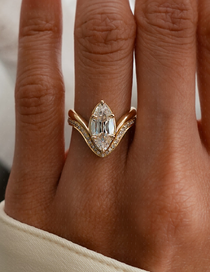SET — 2CT Antique Moval Eve Ring No.2 & Pavé Band (READY TO SHIP)