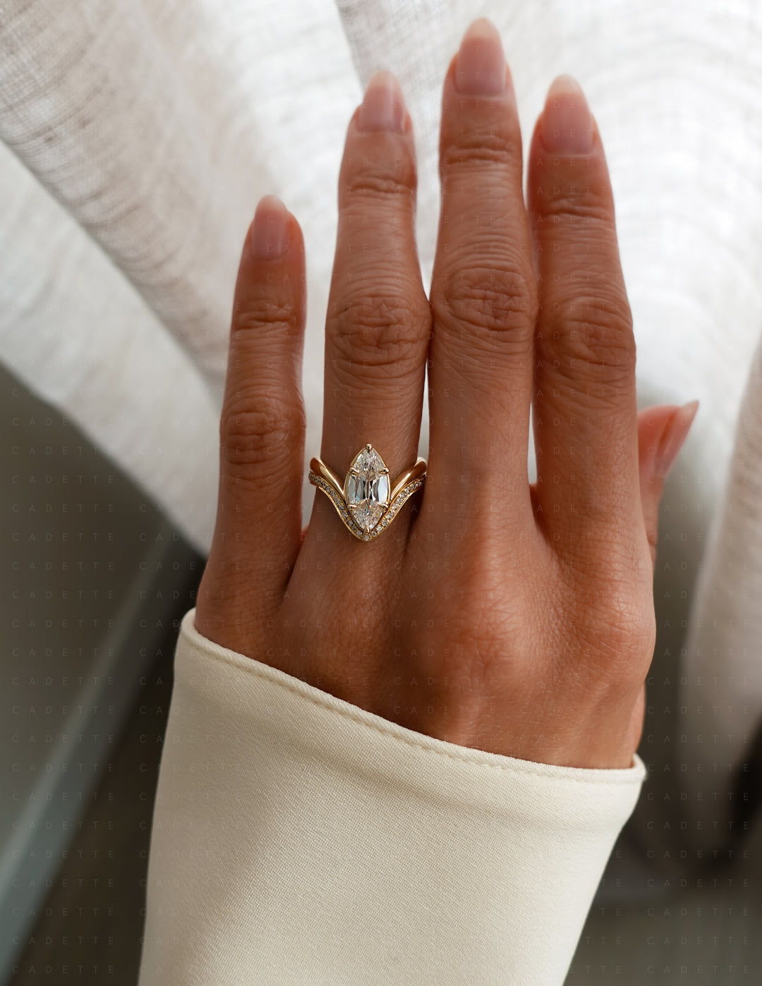 SET — 2CT Antique Moval Eve Ring No.2 & Pavé Band (READY TO SHIP)