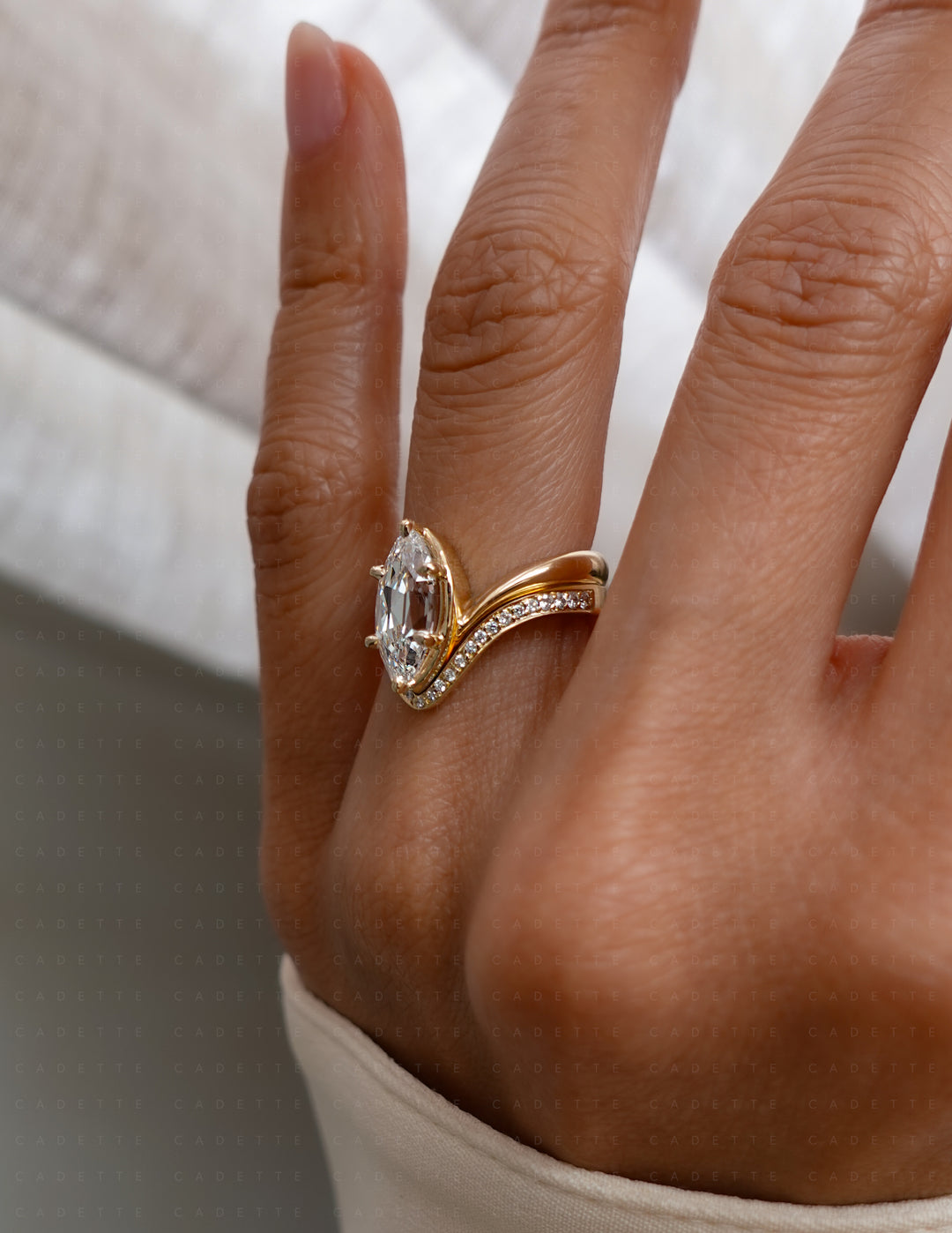 SET — 2CT Antique Moval Eve Ring No.2 & Pavé Band (READY TO SHIP)