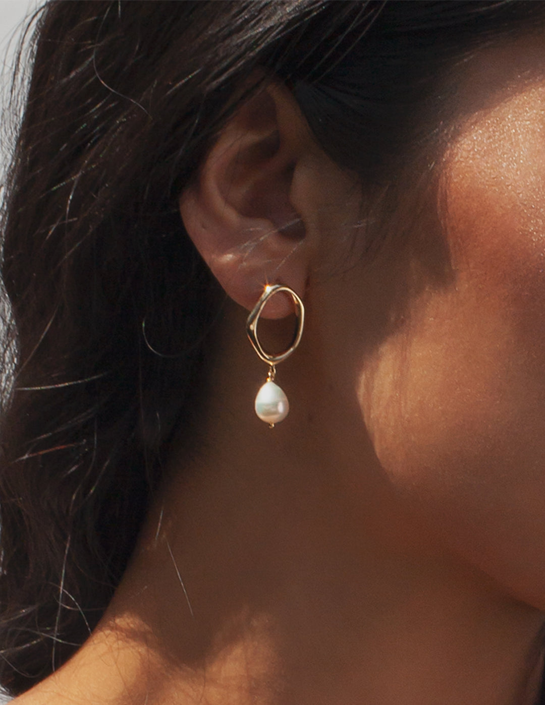modern and organic pearl drop earrings