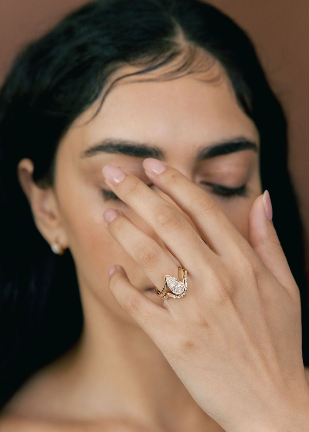 SET — VERTICAL PEAR (Half Bezel) Rapture Ring & Band