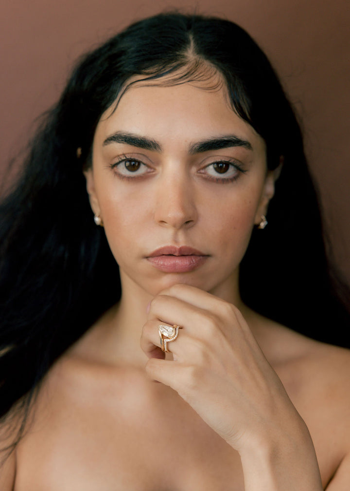 SET — VERTICAL PEAR (Half Bezel) Rapture Ring & Band