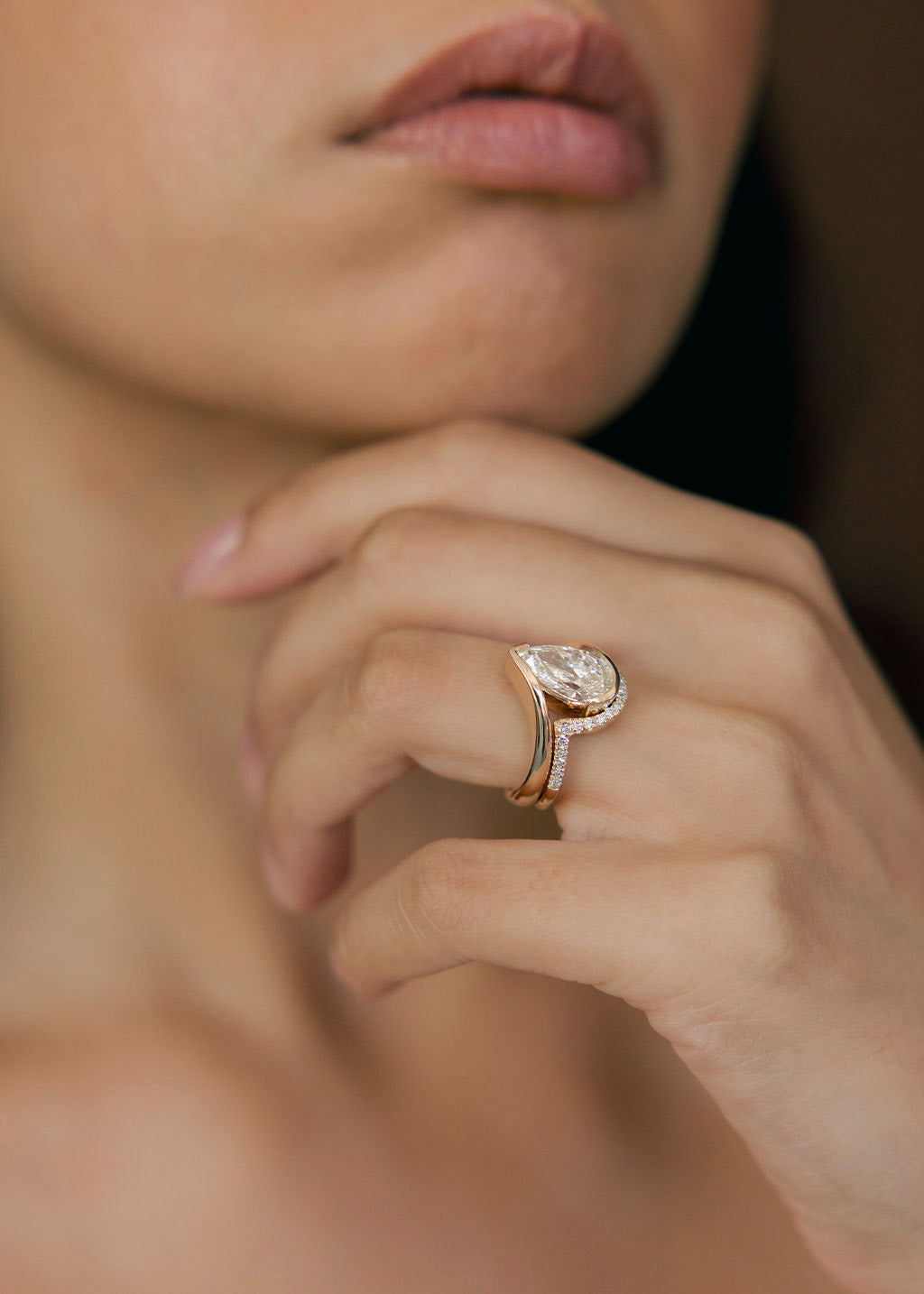 SET — VERTICAL PEAR (Half Bezel) Rapture Ring & Band