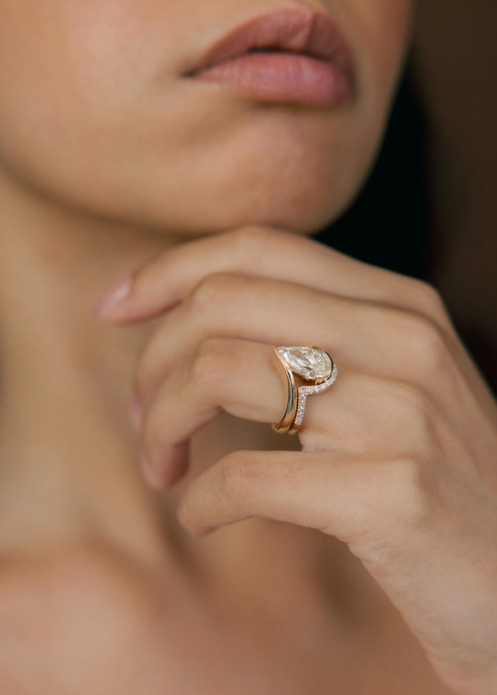 SET — VERTICAL PEAR (Half Bezel) Rapture Ring & Band