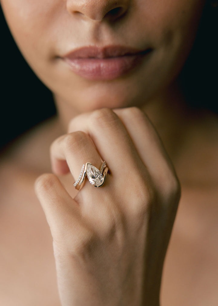 SET — VERTICAL PEAR (Half Bezel) Rapture Ring & Band