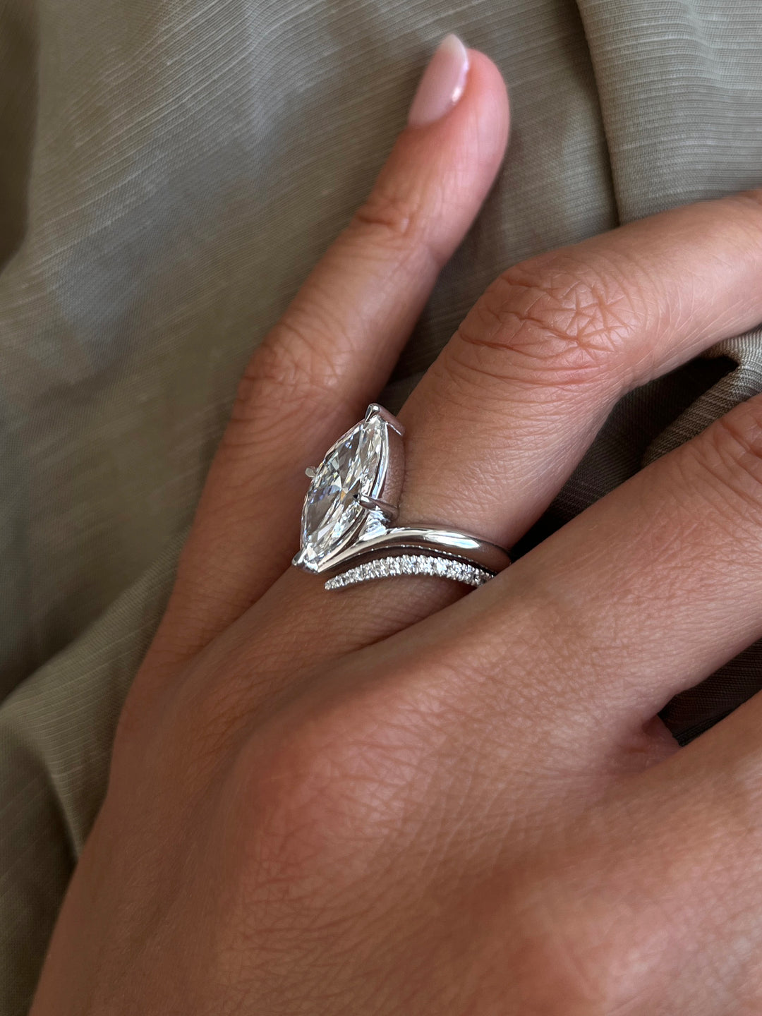 SET — 3CT VERTICAL Marquise Rapture Ring & Wrap Pavé Band (READY TO SHIP)