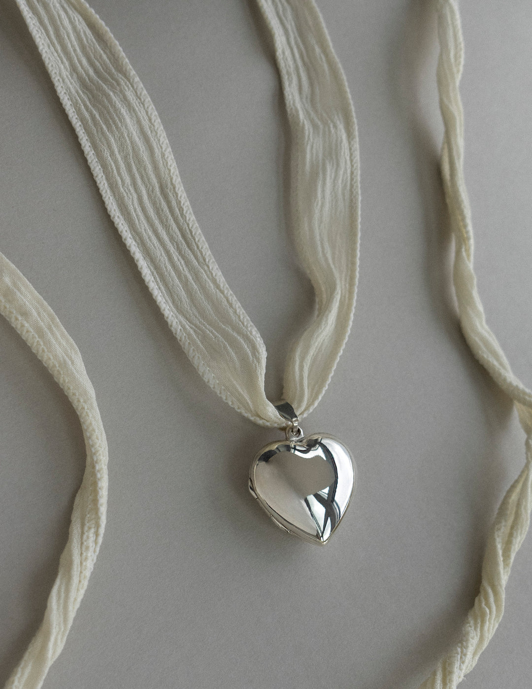Heart Locket Silk Ribbon Necklace
