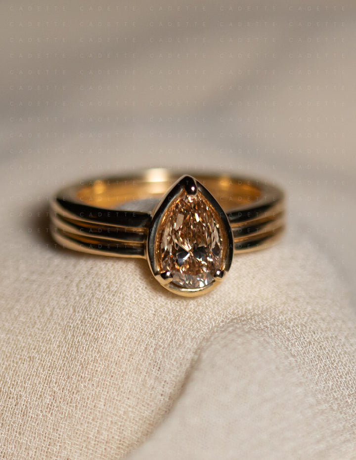 One-of-a-kind — 1.26ct CHAMPAGNE Diamond Pear Niwa Ring
