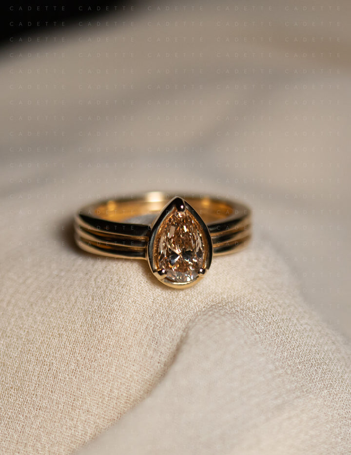 One-of-a-kind — 1.26ct CHAMPAGNE Diamond Pear Niwa Ring